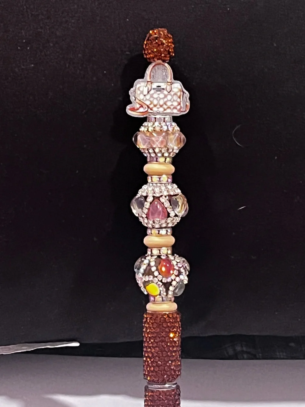 Designer inspired Handcrafted Brown and Amber monogram purse focal fancy pen